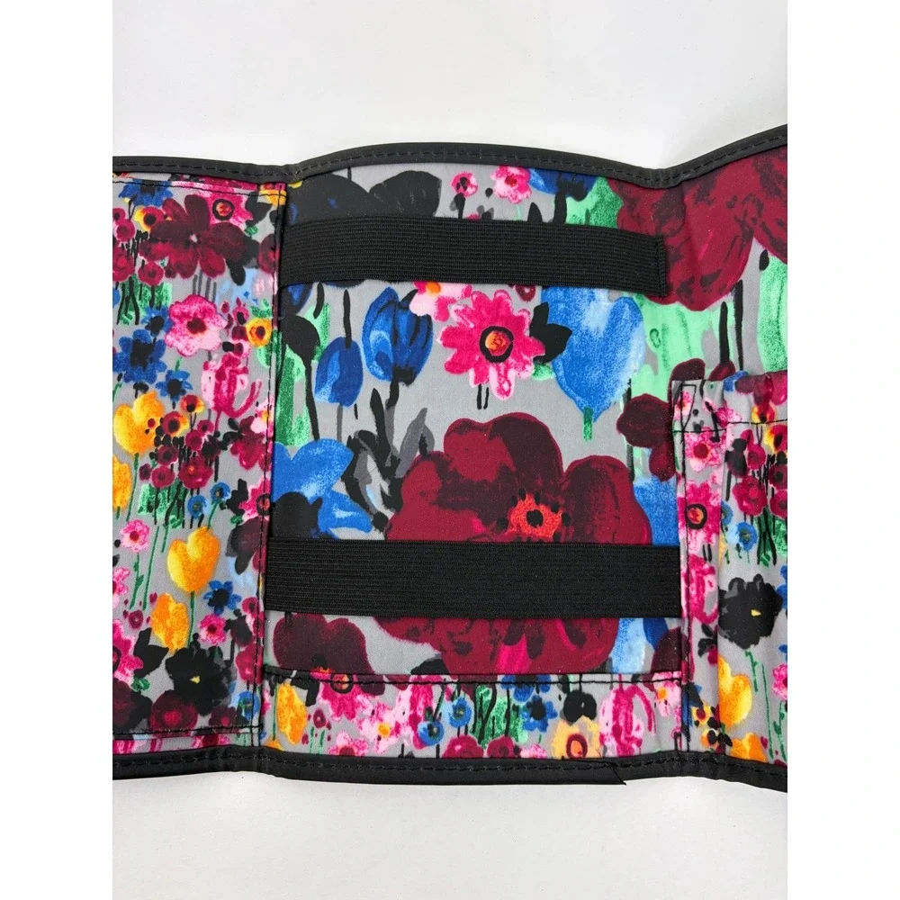 Thirty One Jewelry Travel Organizer Makeup Gray Floral Ribbon Tie Portable Wrap